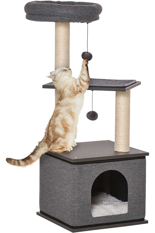 Árbol para Gatos con Cueva Desmontable y Postes Rascadores de Sisal - Gris
