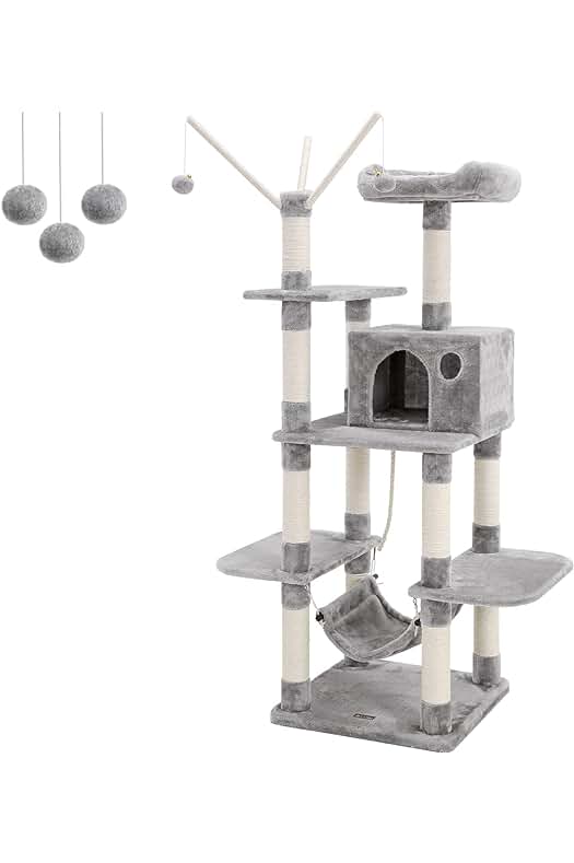 Árbol para Gatos FEANDREA, Rascador de Gatos, Gris Claro PCT86W - ¡El paraíso felino perfecto!