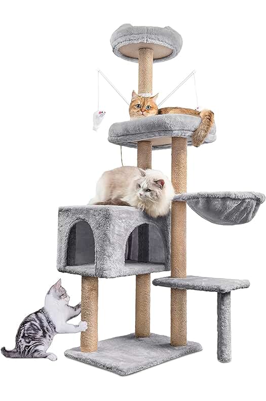 Árbol para Gatos: Rascador de 145cm con Múltiples Niveles, Postes de Sisal y Plataformas.