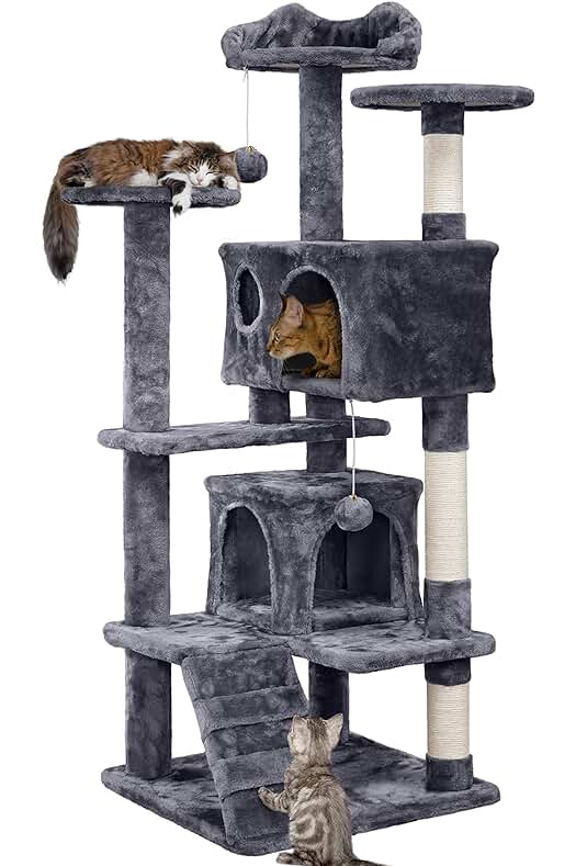 Árbol Rascador para Gatos con Plataforma y Torre de Escalada - Modelo Gris Oscuro