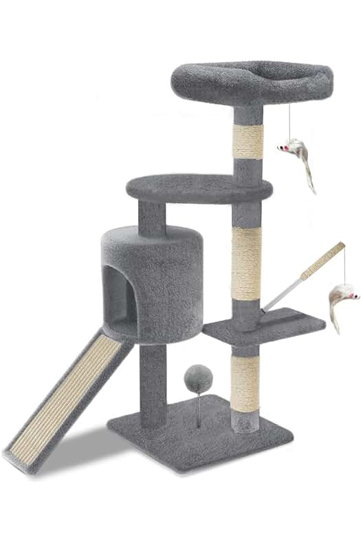 Árbol Rascador para Gatos con Plataformas y Refugios, 112cm, Gris - VOUNOT