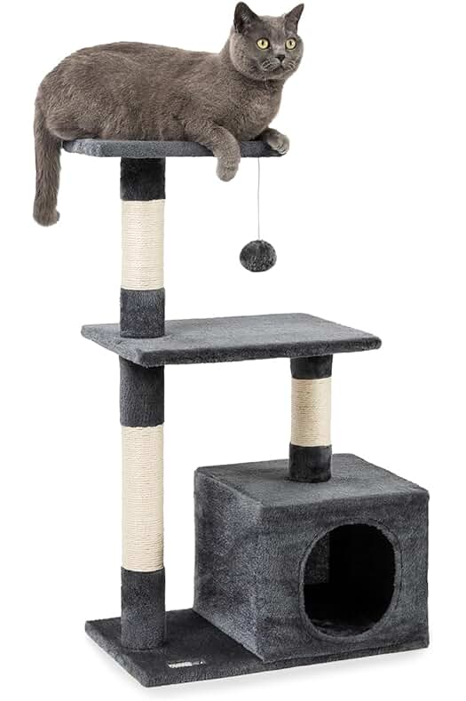 Árbol rascador para gatos de 85 cm de altura en color gris oscuro: ¡Diversión felina garantizada!
