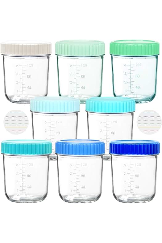 Recipientes de vidrio para alimentos de bebés: almacenamiento seguro y colorido de 180 ml.