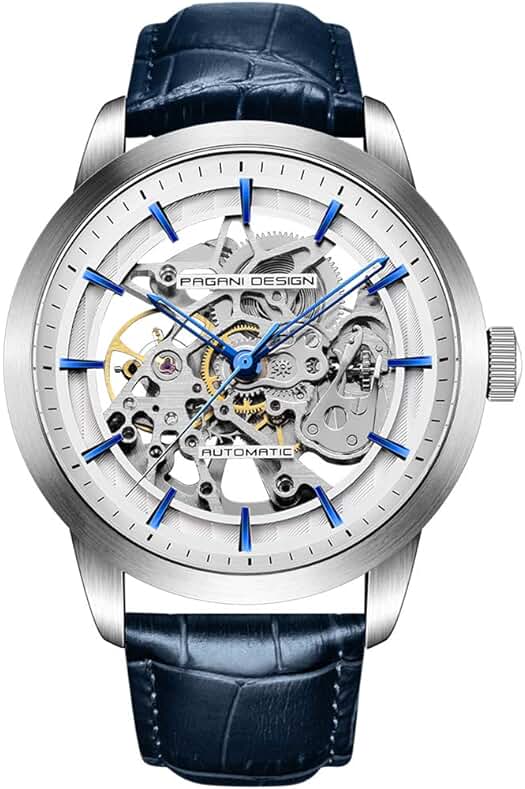 Reloj automático de lujo para hombre con diseño esqueleto, resistente al agua y correa de acero inoxidable.