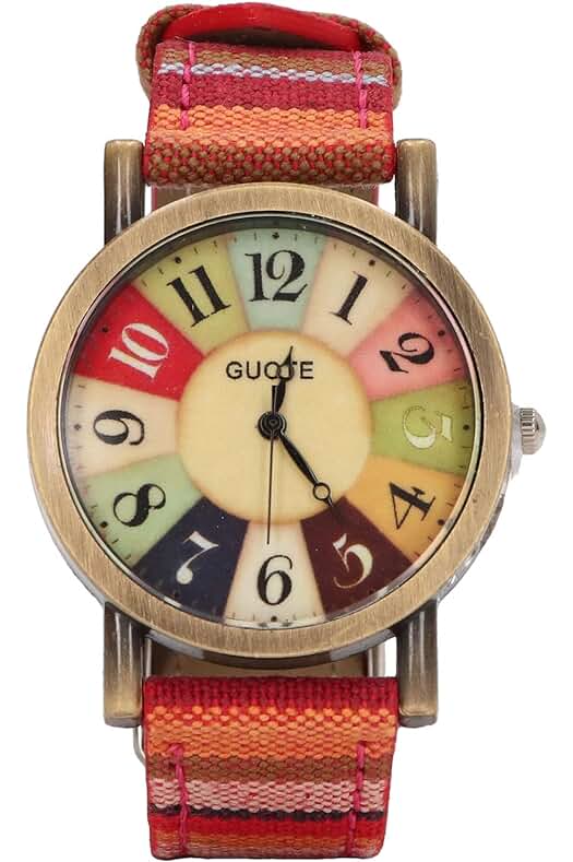 Reloj Boho Rainbow: Reloj de piel sintética en tonos multicolores con diseño arcoíris para mujer.