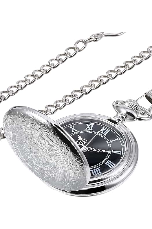 Reloj de bolsillo de cuarzo para hombre con esfera negra y cadena - Estilo clásico masculino.