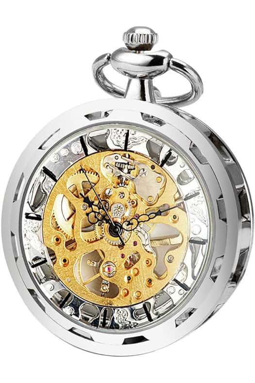 Reloj de bolsillo mecánico Steampunk para hombre con esfera de esqueleto transparente