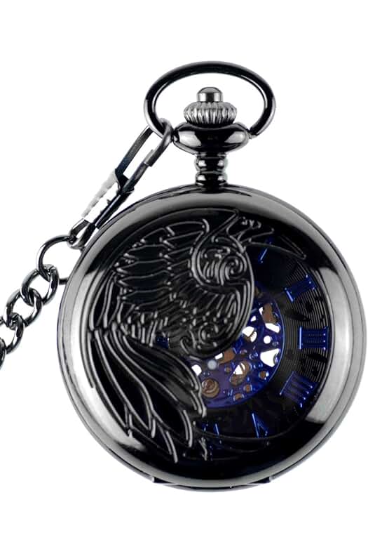 Reloj de bolsillo mecánico Unendlich U - Elegante diseño con esfera esqueleto y colgante de acero.