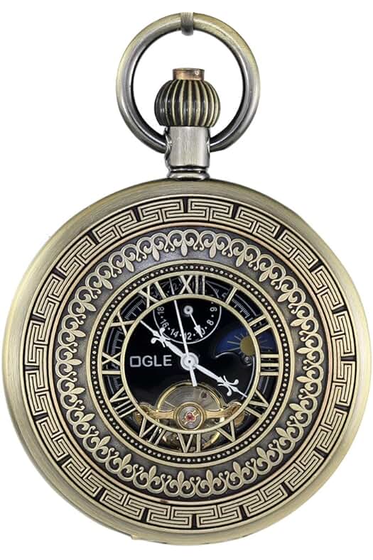 Reloj de bolsillo OGLE de bronce con diseño Tourbillon y fases lunares.