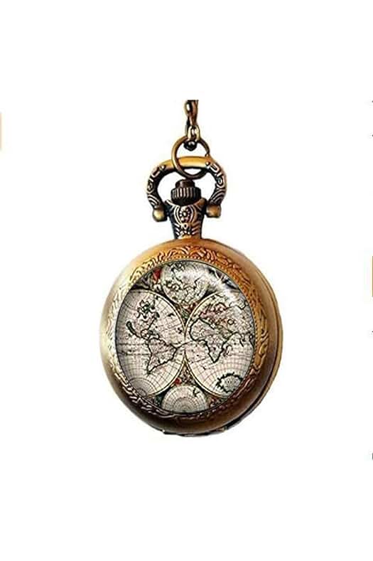 Reloj de Bolsillo Vintage con Elegante Diseño de Mapa Mundial Antiguo