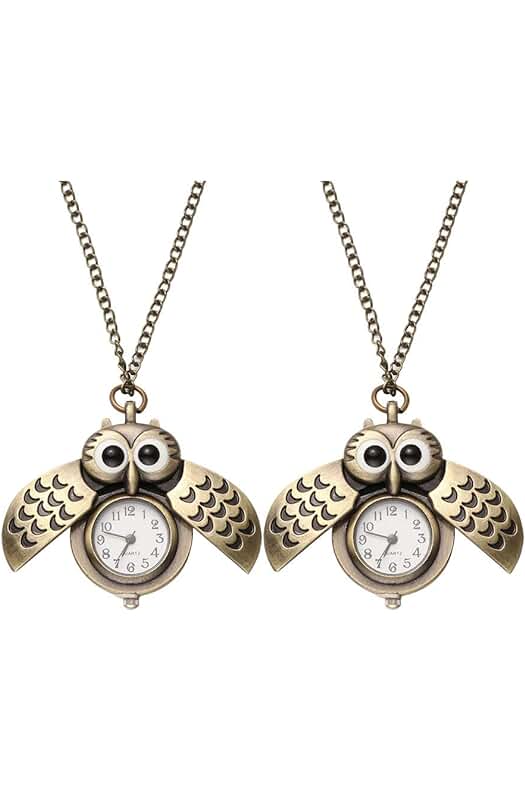 Reloj de bolsillo vintage de búho en bronce con diseño steampunk y cadena larga.