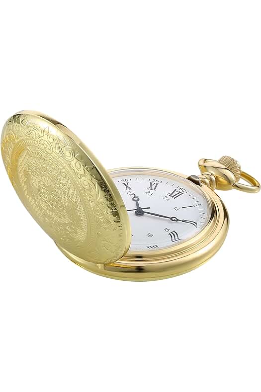 Reloj de Bolsillo Vintage: Elegante y Clásico Reloj de Acero Dorado con Cadena.