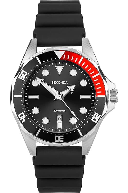 Reloj de buceo Sekonda para hombre con correa de goma resistente al agua.
