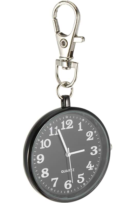 Reloj de cuarzo médico con mosquetón y pantalla analógica, ideal para profesionales de la salud.
