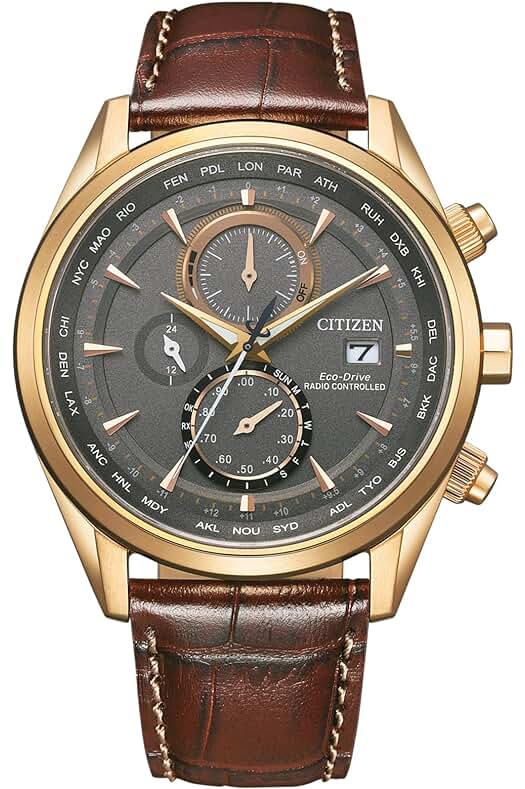 Reloj de hombre Citizen Eco-Drive AT8263-10H - Cronógrafo solar con pulsera de piel auténtica