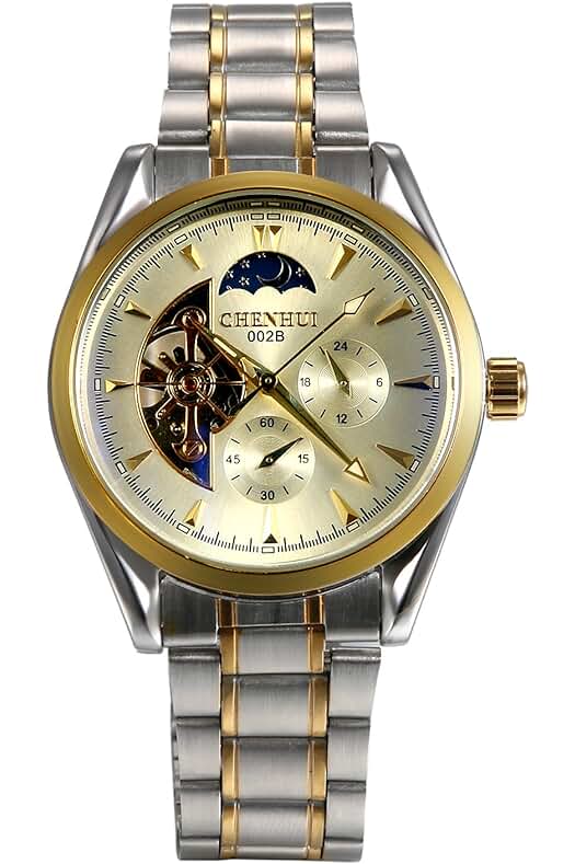 Reloj de Lujo de Acero Inoxidable con Fase Lunar y Movimiento Automático