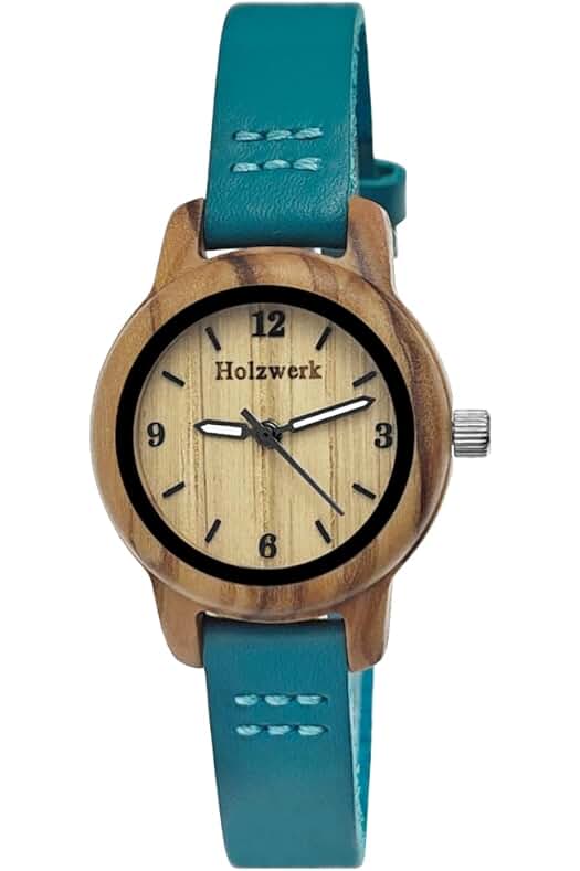Reloj de Madera Artesanal para Niños en Turquesa y Marrón, Ecológico y Clásico.
