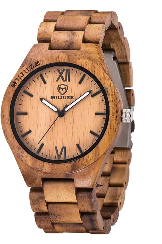 Reloj de Madera MUJUZE: Elegante Reloj Analógico de Cuarzo con Correa de Sándalo Luminoso.
