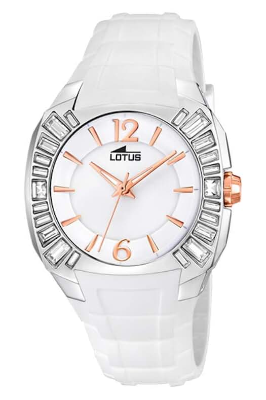 Reloj de Mujer Lotus con Detalles Brillantes en Color Blanco