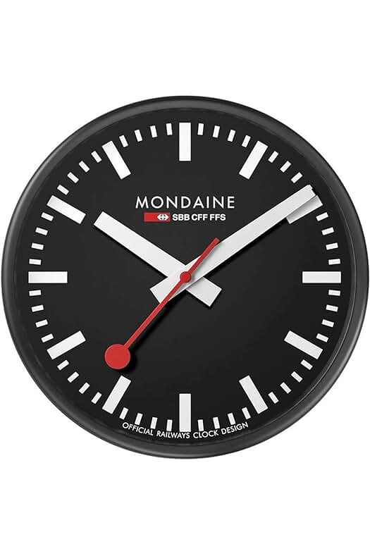 Reloj de pared negro moderno: Mondaine A990.Clock.64SBB, 25 CM.