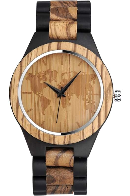 Reloj de pulsera de madera: Diseño único con correa de madera de bambú de cebra