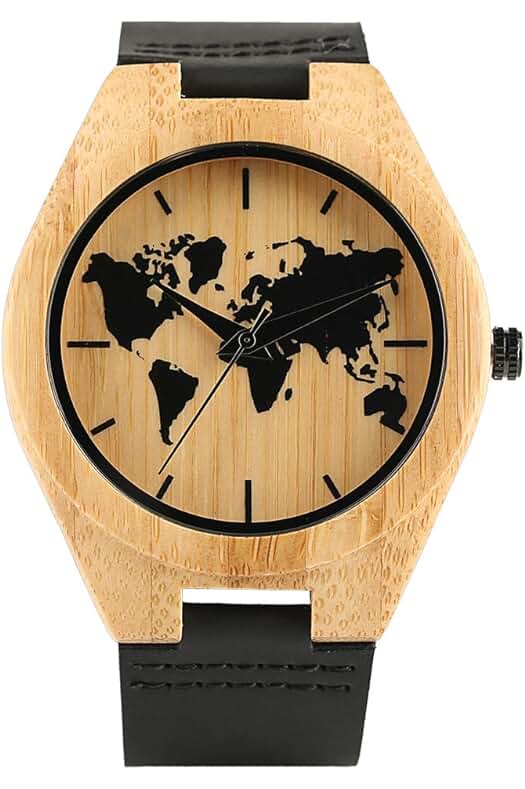 Reloj de Pulsera de Madera Hecho a Mano con Diseño de Mapa del Mundo.