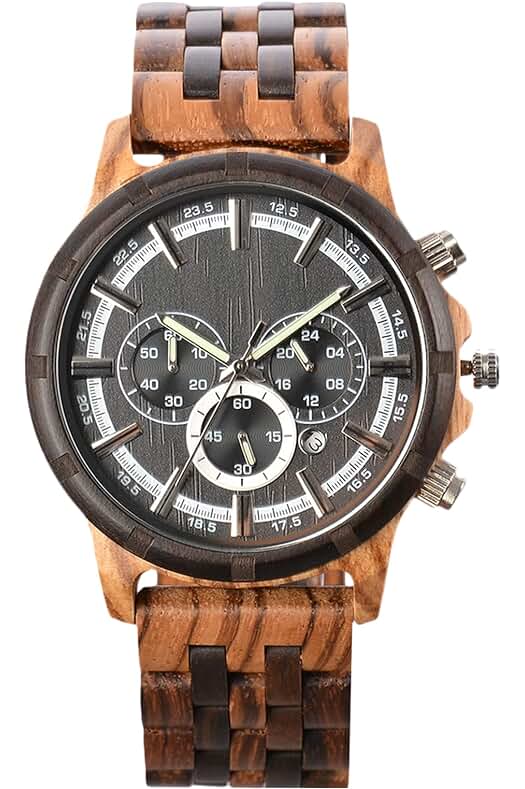 Reloj de Pulsera Deportivo de Madera para Hombre - Resistente al Agua y Cronógrafo.