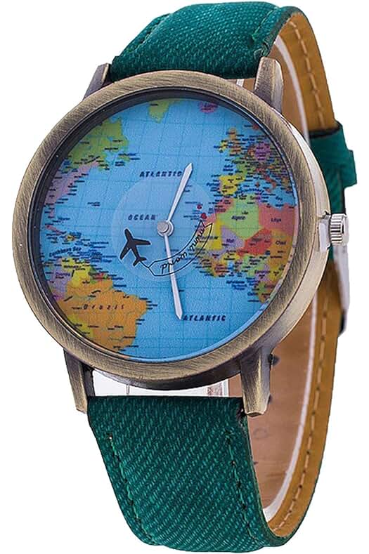 Reloj de pulsera Gierzijia con diseño de mapa del mundo, estilo retro y regalo perfecto.