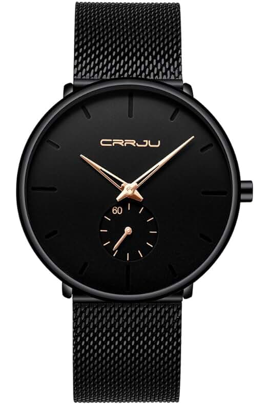 Reloj de Pulsera Hombre: Infinito U-Reloj Negro Ultra Fino para Hombre con Banda de Acero Inoxidable