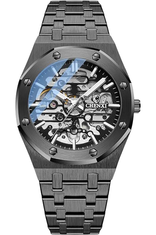 Reloj de Pulsera Mecánico Automático para Hombre con Esfera Esqueleto y Correa de Acero Inoxidable