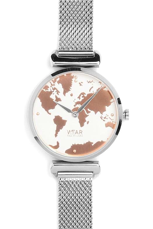 Reloj de Pulsera Mujer Wanderlust con Mapa del Mundo – Resistente al Agua – Idea de Regalo Viajera