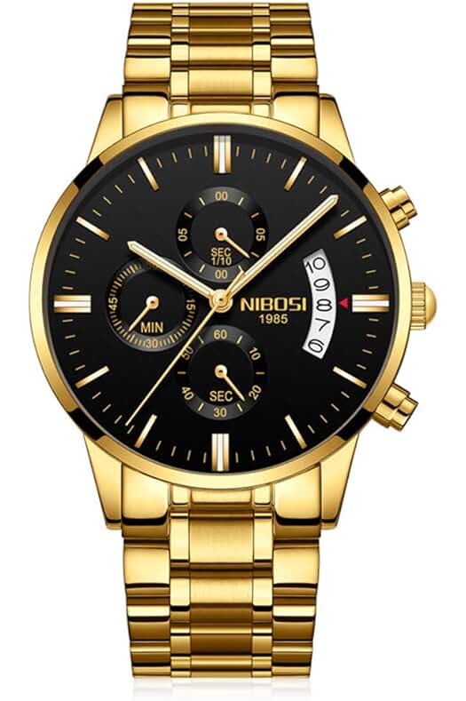 Reloj de Pulsera para Hombre con Cronógrafo y Correa de Acero Inoxidable en Dorado