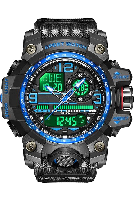 Reloj deportivo para hombre con funciones digitales, resistente al agua y con luz LED.