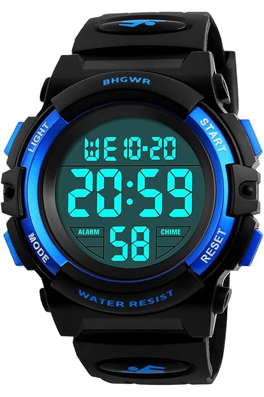 Reloj deportivo resistente al agua para niños con alarma, temporizador y luz - Azul