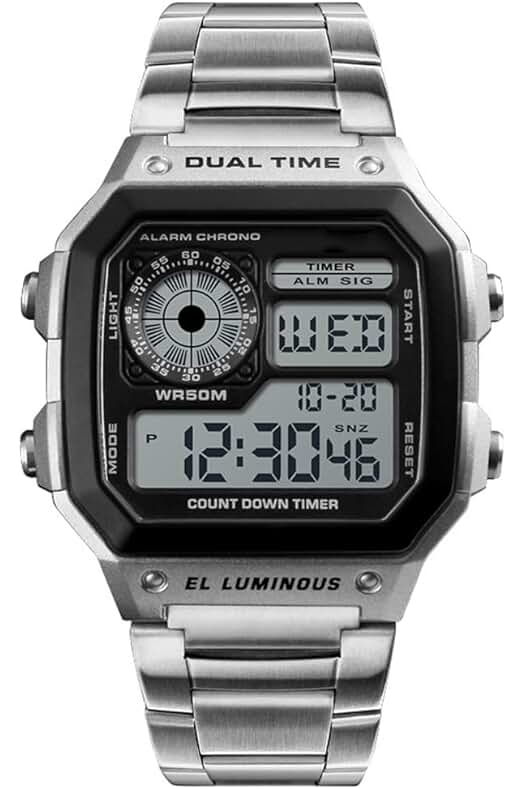 Reloj digital de cuarzo para hombre con cronógrafo electrónico de lujo y resistencia al agua.