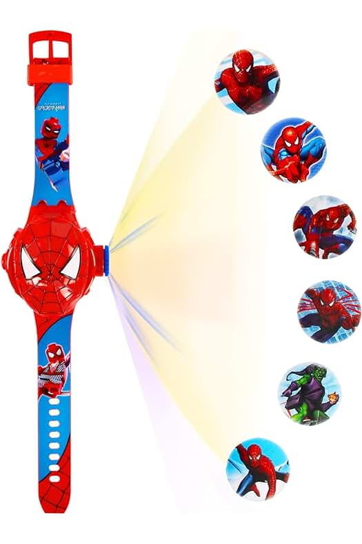 Reloj Digital para Niños con Proyector de Dibujos Animados - Spiderman, 6 Proyecciones Incluidas.