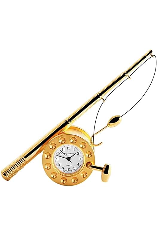 Reloj en miniatura Royaltime – Diseño único con forma de caña de pescar – 11,0 cm