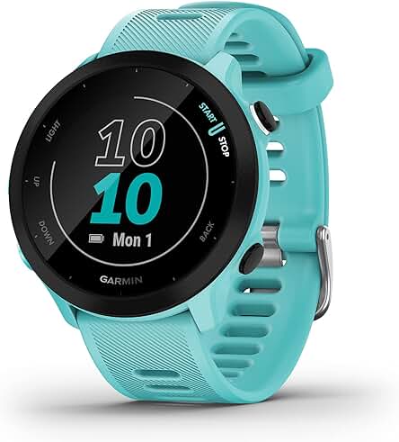 Reloj inteligente Garmin Forerunner 55: Entrenamiento avanzado y seguimiento del bienestar en turquesa.