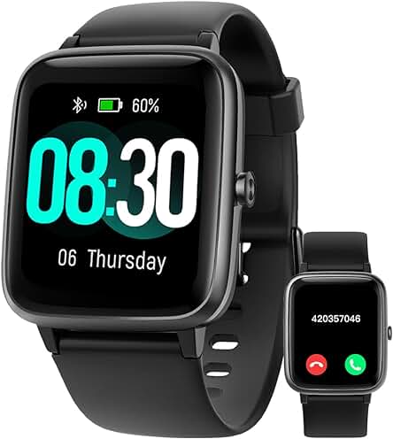 Reloj inteligente GRV con seguimiento de actividad y notificaciones de mensajes en negro