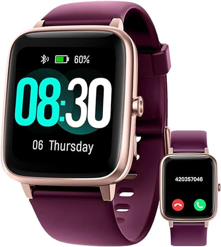 Reloj Inteligente GRV IP68 Impermeable con Pulsómetro y Notificaciones de Mensajes, Color Púrpura.