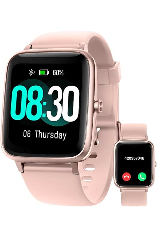 Reloj inteligente impermeable GRV con monitor de actividad y notificaciones en rosa