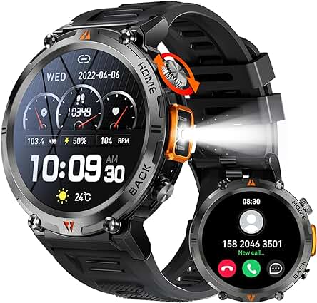 Reloj inteligente militar con Bluetooth 5.0, podómetro y 110+ modos deportivos para Android e iOS.