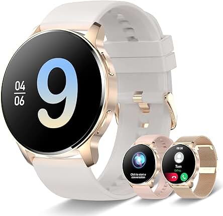 Reloj inteligente mujer con llamadas y monitoreo de salud.