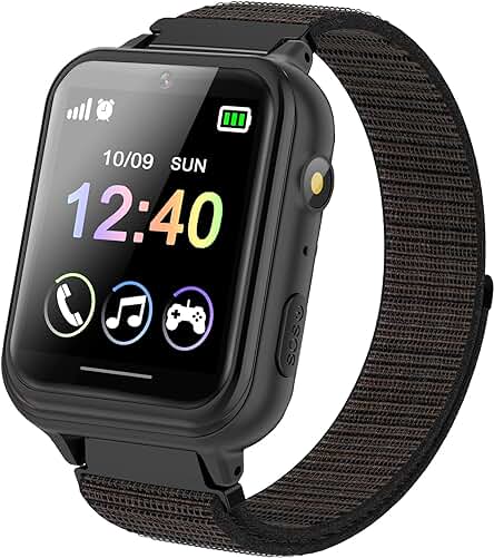 Reloj inteligente para niños con juegos, cámara, música y función de teléfono (negro)