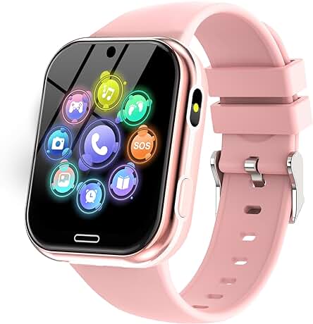 Reloj Inteligente para Niños - Smartwatch con Podómetro, Juegos, Llamadas, SOS y Música (Rosa)