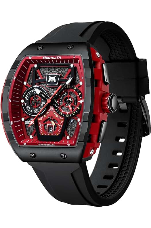 Reloj Megalith: Diseño Militar Deportivo, Cronógrafo Impermeable, Esfera Cuadrada, Caucho Cuarzo, Fecha Luminosa.