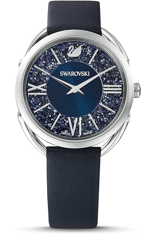 Reloj Swarovski Crystalline Glam, correa de piel, Azul, Acero inoxidable