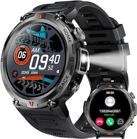 Reloj táctico inteligente: funciones de linterna y resistencia para hombres con estilo.