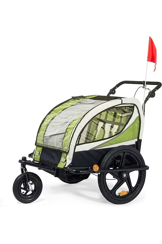 Remolque de Bicicleta para Niños con Suspensión y Giro de 360° en Verde - Silver Frame