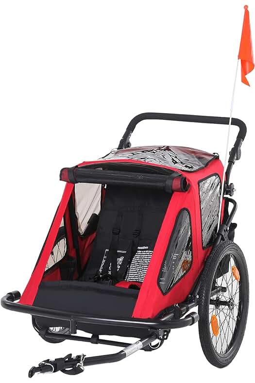 Remolque de bicicleta plegable para niños con manillar ajustable y reflectores.